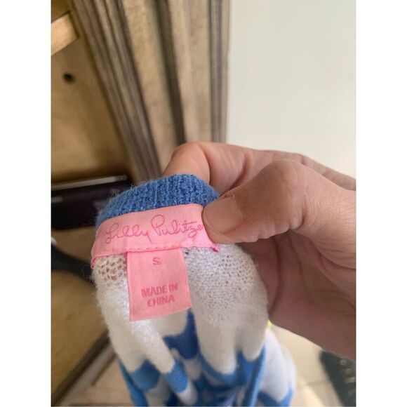 Lilly Pulitzer Sweater Women Small Blue White Pullover Striped Sheer Scoop Neck - Picture 3 of 5